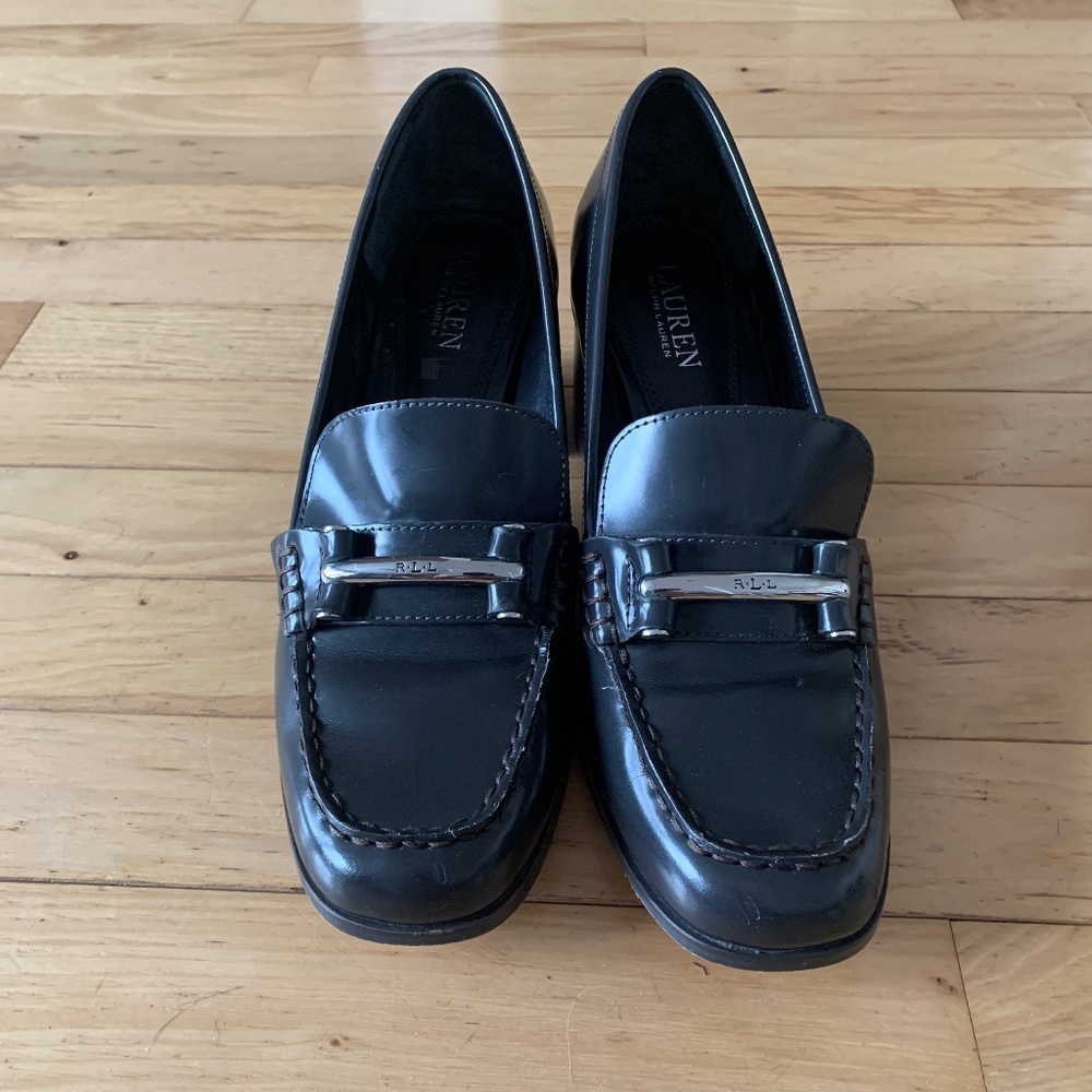 Lauren by Ralph Lauren Dalena Dark Gray Block Heel Loafers 9.5